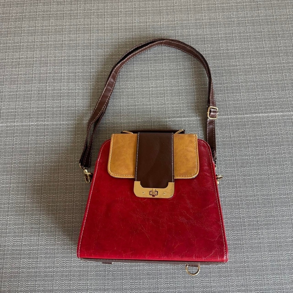 J Francis vintage red, brown, and tan handbag